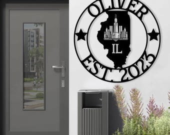 Illinois Custom Metal Sign, Illinois Metal Wall Decor, IL State Sign, Illinois Welcome Sign, Outdoor Illinois Decor, Personalized Name Sign