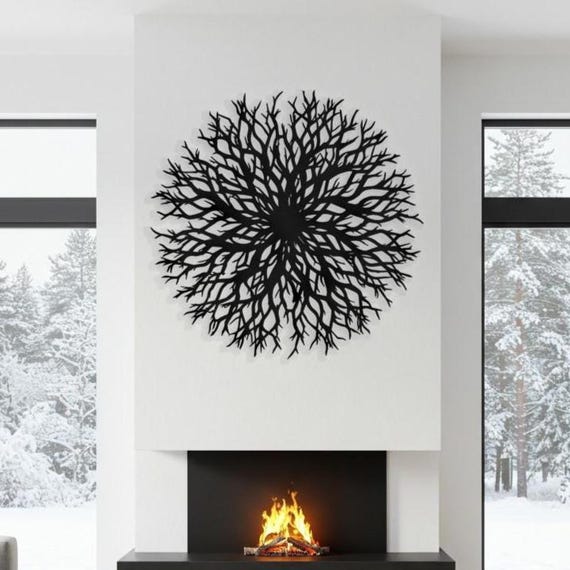 Abstract Round Wall Decor for Fireplace, Above Couch Metal Wall Decor, contemporary Living Room Decor, Modern Tree of Life Metal Wall Art