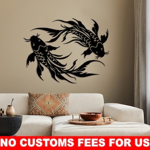Feng Shui Metal Wall Art, Koi Fish Metal Wall Decor, Bedroom Wall Decor, Inspirational Wall Decor, Abstract Wall Art for Living Room