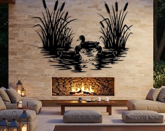 Duck Pond Metal Wall Art, Nature Living Room Decor, Cabin Wall Art, Lake House Decor, Wildlife Gift for Him, Rustic Farmhouse Wall Art