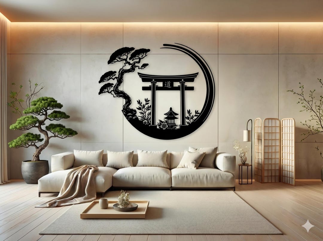 Enso Circle With Torii Gate Metal Wall Decor, Japanese Bedroom Decor ...