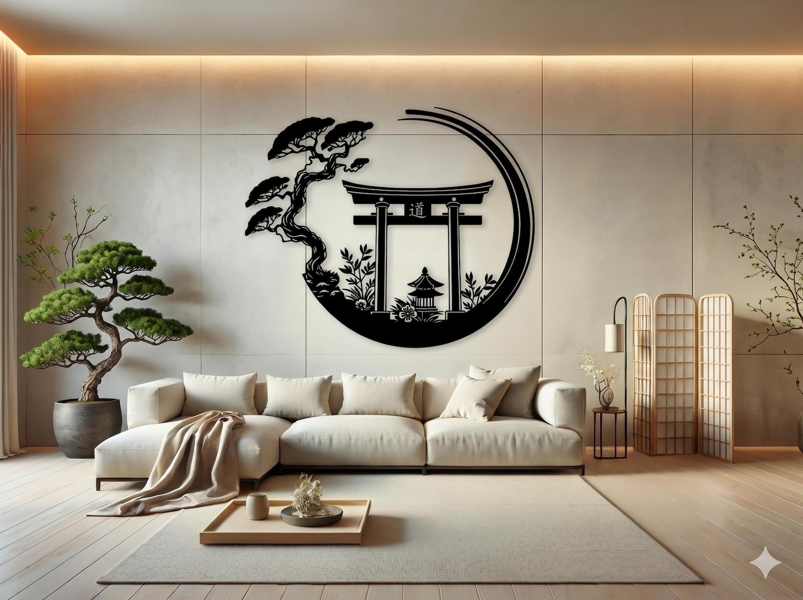Enso Circle With Torii Gate Metal Wall Decor, Japanese Bedroom Decor ...