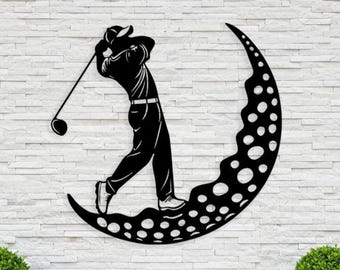 Arte de pared de metal de golfista, decoración moderna de swing de golf, regalo de golf para papá, letrero de cueva de golf, decoración de pared de jugador de golf para patio, arte de pared de golf para exteriores