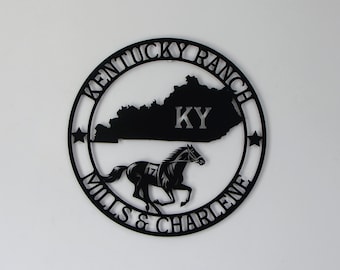 Kentucky Benutzerdefinierte Metallschild, Pferd Metallwanddekor, KY Zustandsschild, Kentucky Willkommensschild, Outdoor Kentucky Dekor, personalisiertes Namensschild