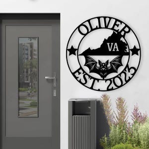 Virginia Custom Metal Sign, Big-eared Bat Metal Wall Decor, VA State Sign, Virginia Welcome Sign, Outdoor Virginia Decor, Personalized Sign