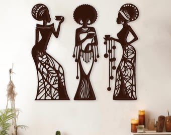 African American Metal Wall Art, Cozy African Traditional Living Room Decor, Modern African Metal Wall Decor, African Women Silhouette