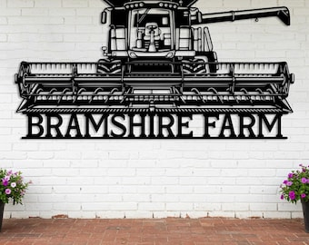 Custom Farm Name Sign, Personalized Combine Harvester Wall Art, Outdoor Barn Decor, Country Home Decor, Farmhouse Sign, Custom Metal Sign