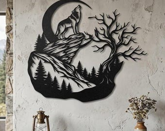Wolf Metallschild, Outdoor Metallschild, rustikale Wolf-Wanddeko, Hüttenhütte-Wanddeko, Schuppen-Wandkunst, Geschenk für Vati, Natur-Metallwand-Kunst