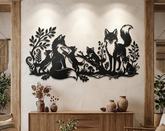 Fox Woodland Metal Wall Art, Playful Family Wall Art, Cottage Decor, Storybook Reading Nook Decor, Fox Lover Gift, Above Bed Decor