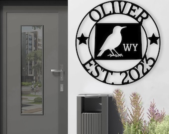 Wyoming Custom Metal Sign, Western Meadowlark Metal Wall Decor, WY State Sign, Wyoming Welcome Sign, Outdoor Wyoming Decor, Name Sign