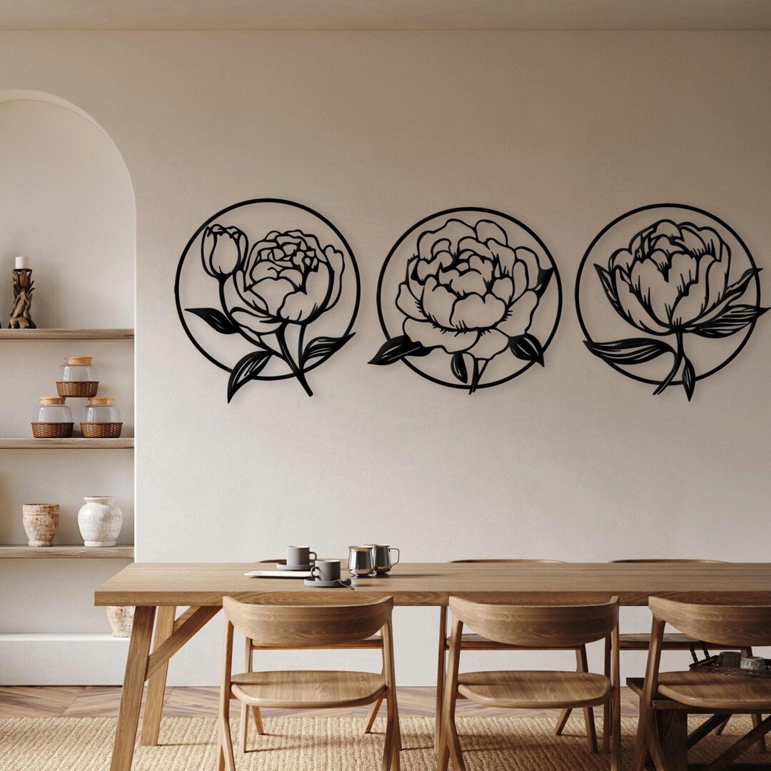 Metal Peony Wall Art, Flowers Set Metal Wall Decor, 3d Flower Wall ...