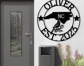 North Carolina Custom Metal Sign, Northern Cardinal Wall Decor, NC State Sign, North Carolina Welcome Sign, Outdoor North Carolina Decor