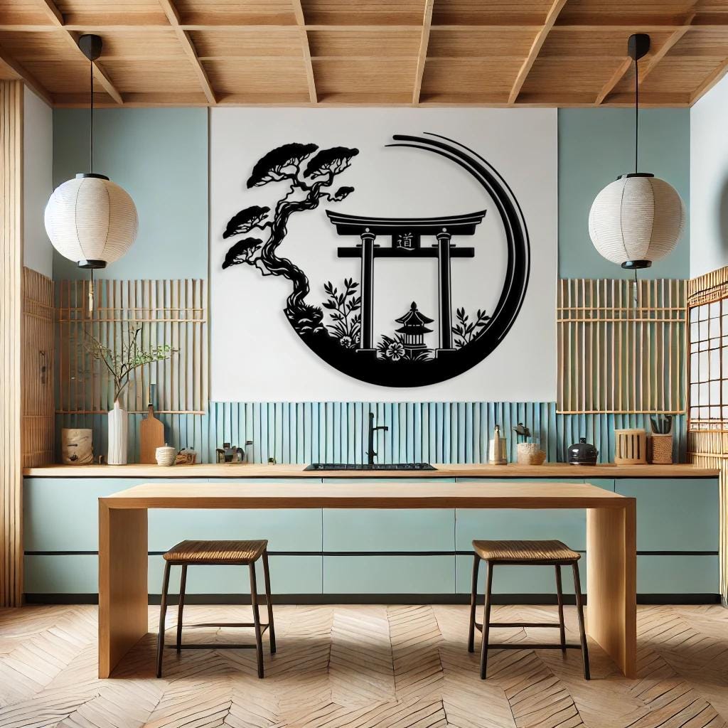 Enso Circle With Torii Gate Metal Wall Decor, Japanese Bedroom Decor ...