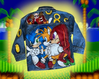 MADE TO ORDER- Sonic Knuckles Tails vs Eggman Oversized Youth Jean Jacket **Made to Order**