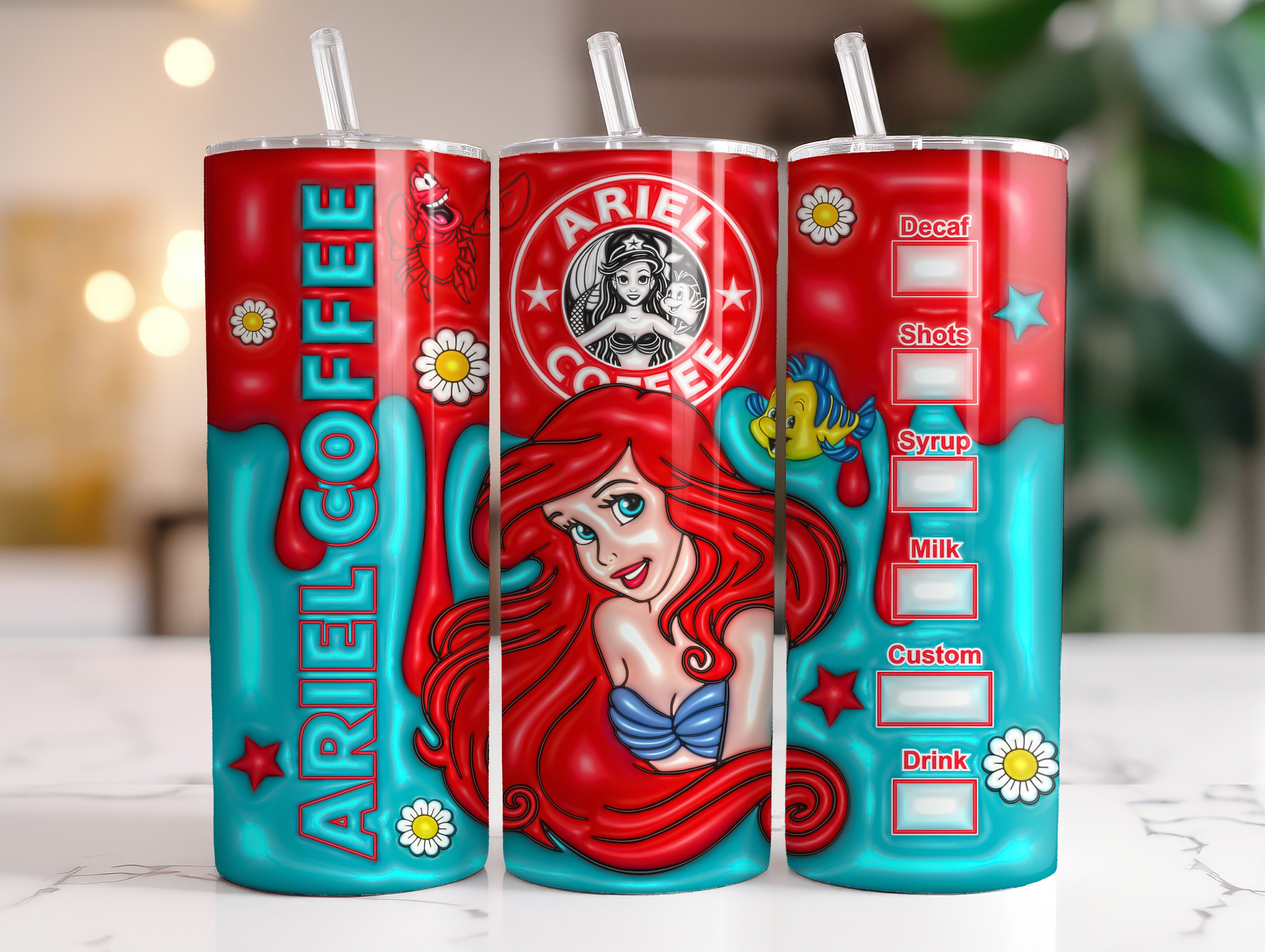 The Little Mermaid Movie Poster Flip Straw Cold Cup Glitter 