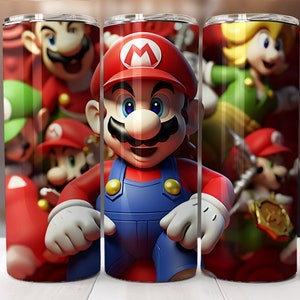 Video Games Inspired Skinny Tumbler Cup 20 Oz. Super Mario PS4 Wii