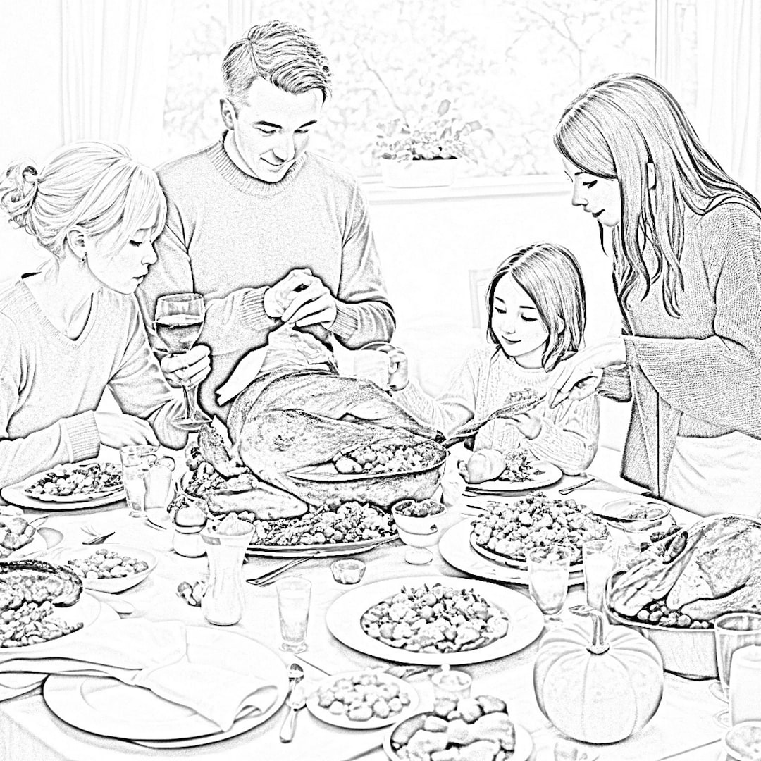 Thanksgiving Dinner Coloring Page Coloring Page for Adults Thanksgiving