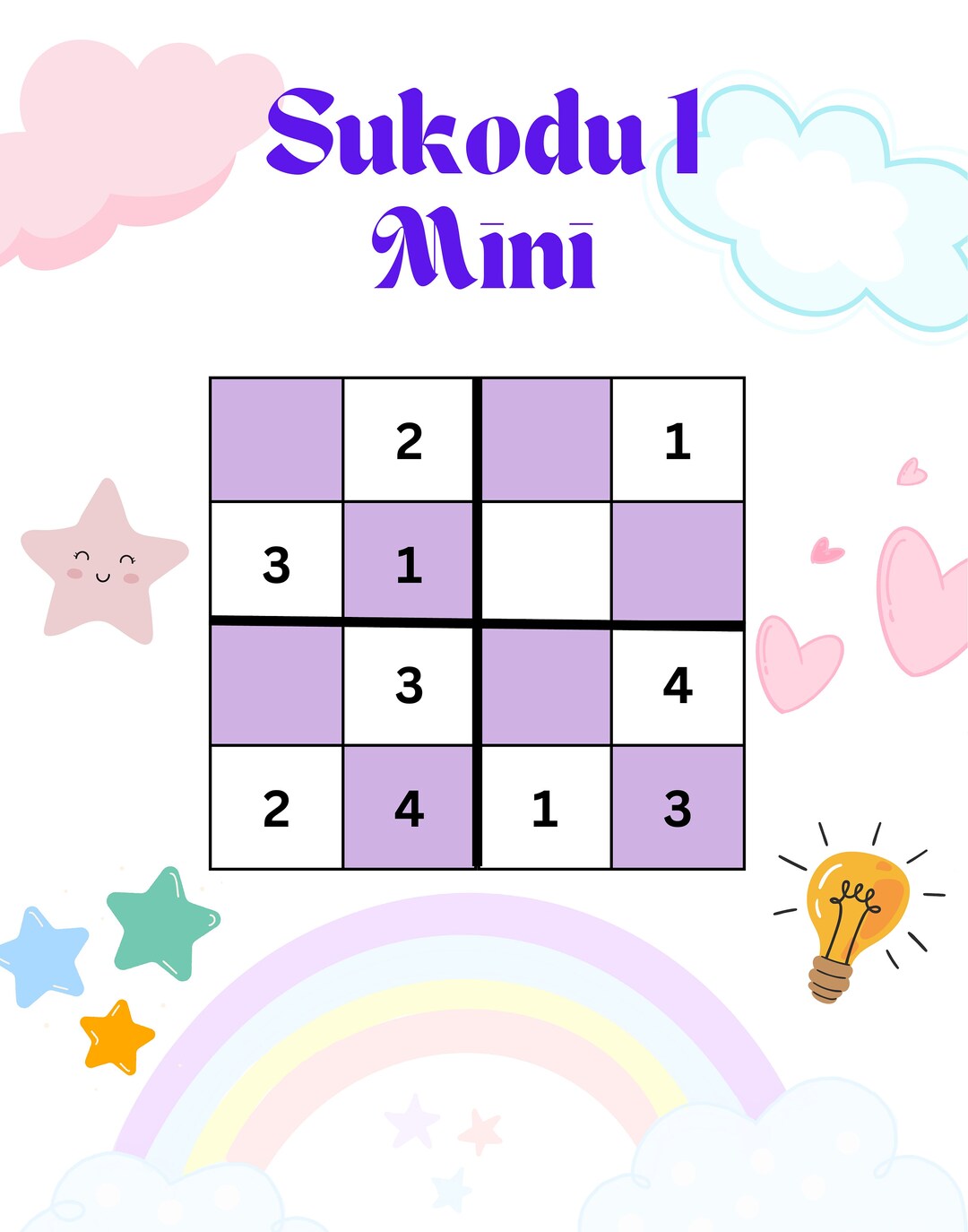 Sudoku for Kids 2x2 Sudoku Printable Sudoku Instant Download - Etsy