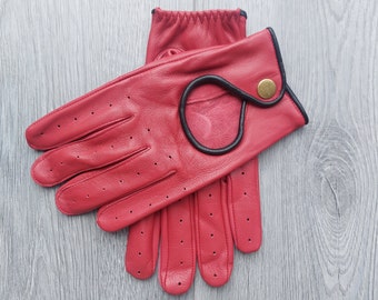 Gants de conduite KENFIT pour chauffeur en cuir véritable avec fermeture à bouton vintage