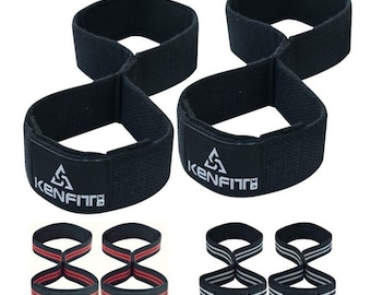 Kenfit Figure 8 Lifting Straps – Padded Cotton Wrist Support for Weightlifting Gym Training