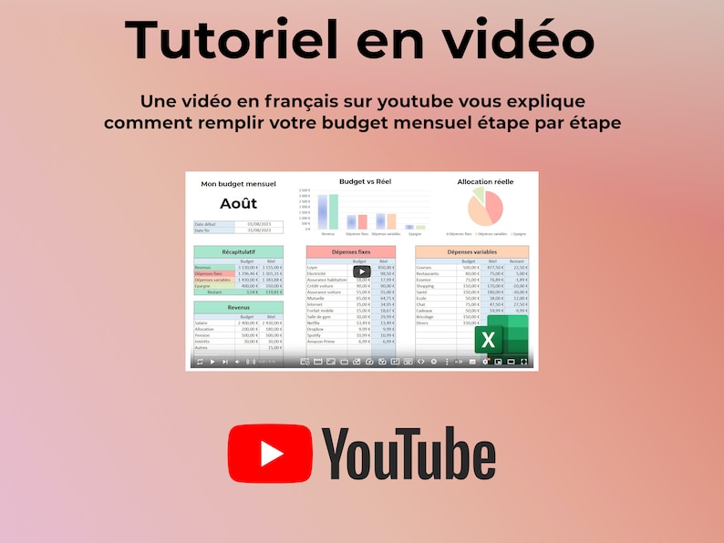 Budget Mensuel Excel en Français Tableau Excel pour Gérer son Budget Personnel ou Familial Feuille Excel 100% en Francais image 6