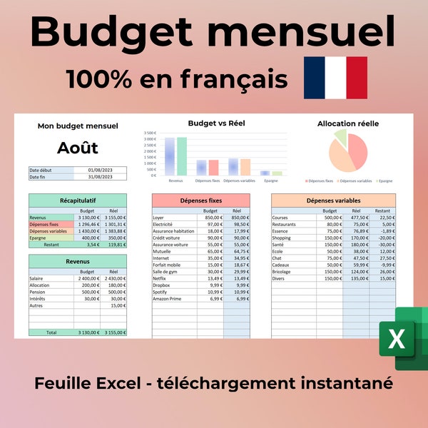 Excel Monthly Budget in French | Excel Table to Manage Your Personal or Family Budget | Excel sheet 100% in French