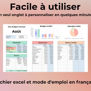 Budget Mensuel Excel en Français Tableau Excel pour Gérer son Budget Personnel ou Familial Feuille Excel 100% en Francais image 2