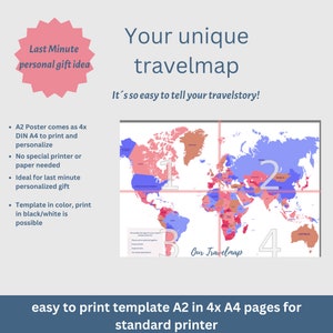 Travelmap für Paare, Weltkarte als Druck, Weltkarte zum Download, digitale Weltkarte, Last-Minute-Geschenk, Weihnachtsgeschenk Freund DIY