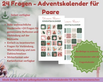 Calendario de Adviento para parejas I 24 tarjetas de preguntas para la conexión en Adviento| Descarga digital I Plantilla DIY print I Navidad en pareja