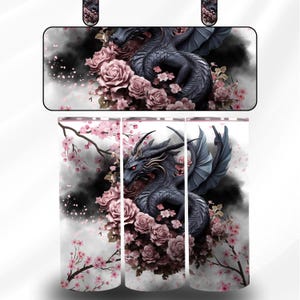 Dragon & Cherry Blossom Tumbler Wrap | 20oz Skinny Tumbler Sublimation Design | 9.3” x 8.2” PNG Digital Download