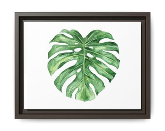 Lámina artística enmarcada de hojas de monstera: lienzo con vegetación tropical
