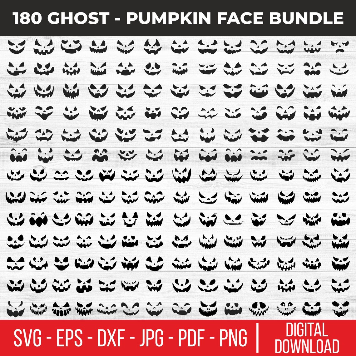 180 Halloween Pumpkin Face SVG Bundle | Ghost Jack O Lantern Faces ...