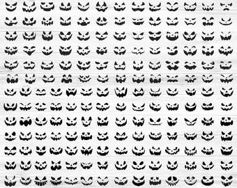Paquete de 180 SVG de caras de calabaza de Halloween / Caras de fantasmas de Jack-O-Lantern / Plantillas aterradoras para tallar calabazas / Cricut Silhouette Digital