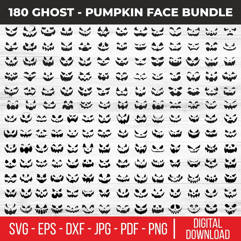 180 Halloween Pumpkin Face SVG Bundle | Ghost Jack O Lantern Faces ...