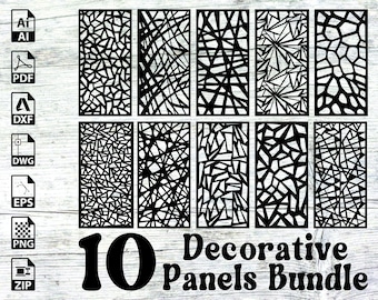 10 Decorative Panels Bundle, Abstract Mosaic , room divider, cnc files , fence privacy screen, SVG, EPS, DXF, template Cnc, router Cutting