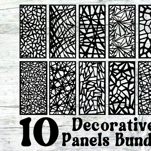 10 Decorative Panels Bundle, Abstract Mosaic , room divider, cnc files , fence privacy screen, SVG, EPS, DXF, template Cnc, router Cutting