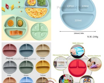 PERSONALIZE Baby Name Silicone Suction Plate with Division BPA free Simple Training Feeding Set for Baby | Customize Feeding Tray for Kids