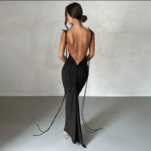 Elegant Backless Sling Maxi Dress