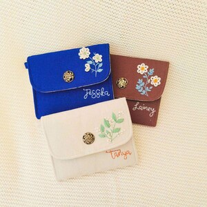 Embroidered Linen Wallet, Women Mini Wallet, Embroidery Handheld Wallet, Hand- embroidered Purse, Embroidery Card Wallet