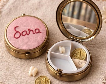 Gepersonaliseerde tandenfeedoos, geborduurde naamherinnering, herinnering eerste verloren tand