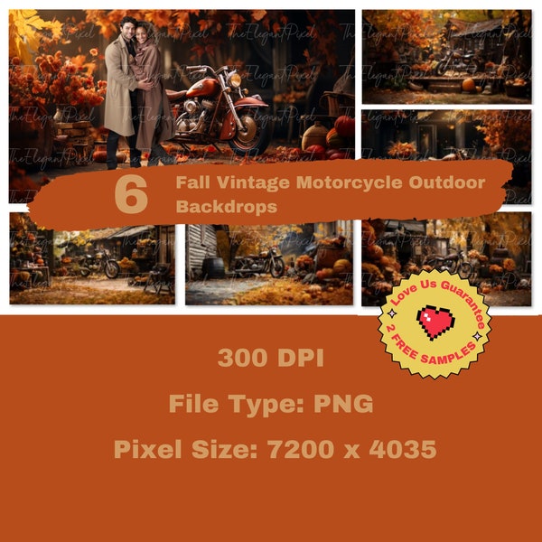 Vintage Motorcycle Outdoor Fall Digital Backdrops For Engagement Photographs Photoshop Backgrounds Holiday Shoots Halloween Thanksgiving