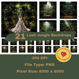 Weelderige groene jungle Digitale achtergronden voor bruidsshoots Zwangerschapsachtergronden Quinceañera-foto's Photoshop-achtergronden Fine Art Textures