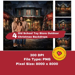 昔ながらのおもちゃ屋のクリスマス デジタル背景 ビンテージの屋外ホリデー シーン 写真家のためのお祭りの写真撮影背景