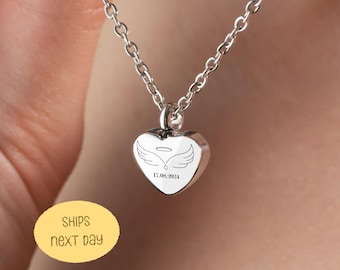 Angel Wing Cremation Necklace with Halo, Custom Memorial Ashes Jewelry, Personalized Urn Pendant for Loss & Remembrance, Loss of Baby Son