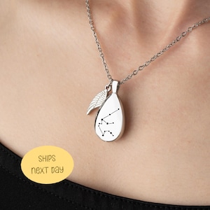 Drop Urn Necklace for Ashes, Star Constellation Necklace, Personalized Cremation Jewelry, Human or Pet Ashes Jewelry, Gift for Her