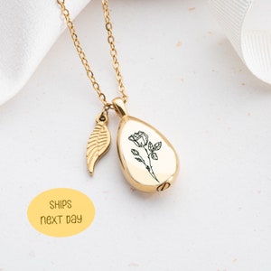 Collier urne avec fleur de naissance pour cendres, bijoux souvenir commémoratifs personnalisés, bijoux minimalistes de cendres humaines ou d'animal de compagnie, cadeau pour elle