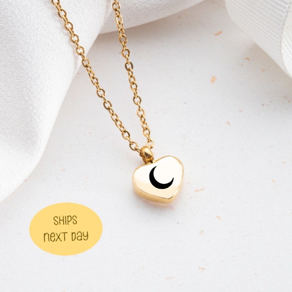 Heart Moon Urn Necklace for Human Ashes, Cremation Necklace for Ashes, Moon Necklace Sterling Silver, Cremation Pendant