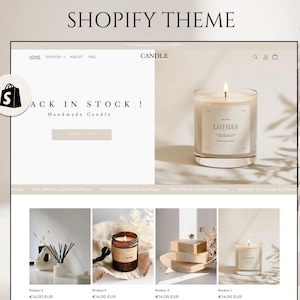 Modello di sito web per candele, tema per candele Shopify, tema Shopify 2.0, modello minimalista Shopify, banner per siti web modificabili