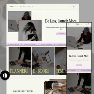 Shopify Digital Products Template | Shopify Theme for Selling Ebooks & Planners | Digital Product Sales Template | CANVA Banners Included