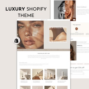 Peut inclure: Un site web pour une marque de soins de la peau de luxe avec un design minimaliste. Le site présente un modèle avec une peau éclatante, des images de produits et un appel à l'action pour rejoindre et obtenir 10% de réduction. Le texte "Nouvelle Collection" est affiché sur le site web.